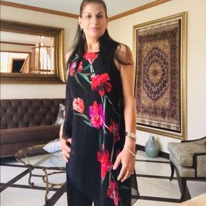 draped floral jumpsuit .